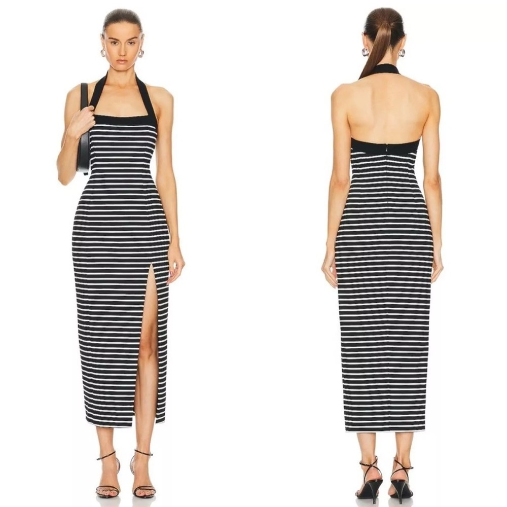 Revolve Nicholas Jane Black and White Striped Halter Dress